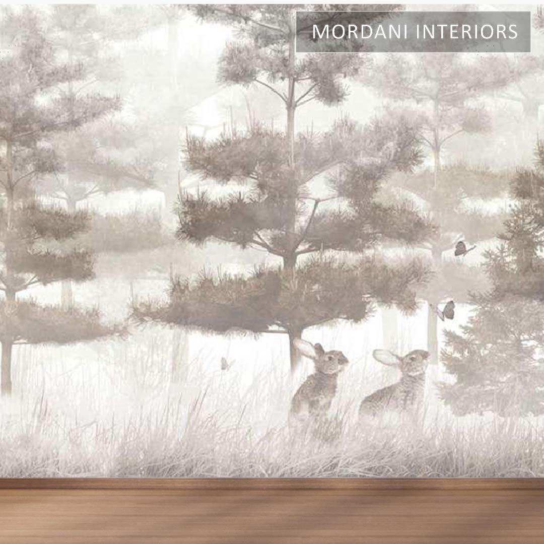 2 Rabbits Vintage Wall Mural